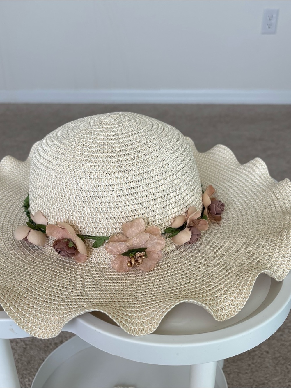 New Cream Floral Wide Brim Sun Hat | Kentucky Derby Tea Party Hat